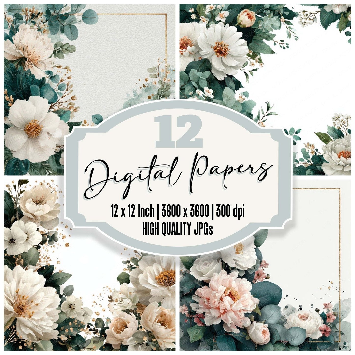 Watercolour Wedding Border Digital Paper Pack (DDD007959)