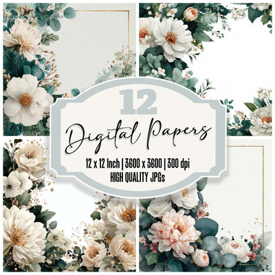 Watercolour Wedding Border Digital Paper Pack (DDD007959)