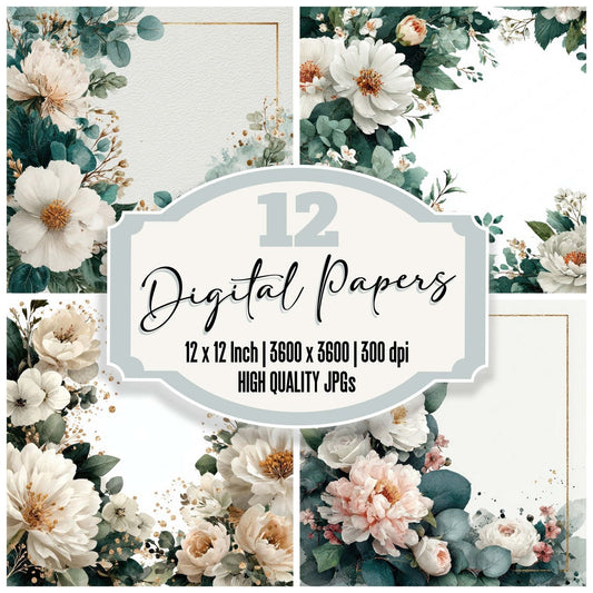 Watercolour Wedding Border Digital Paper Pack (DDD007959)