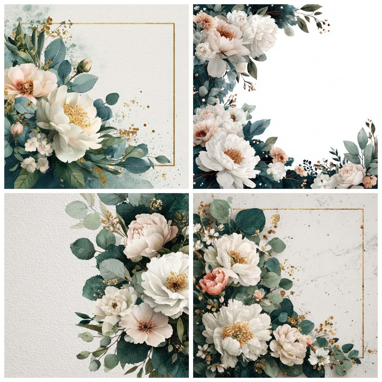 Watercolour Wedding Border Digital Paper Pack (DDD007959)