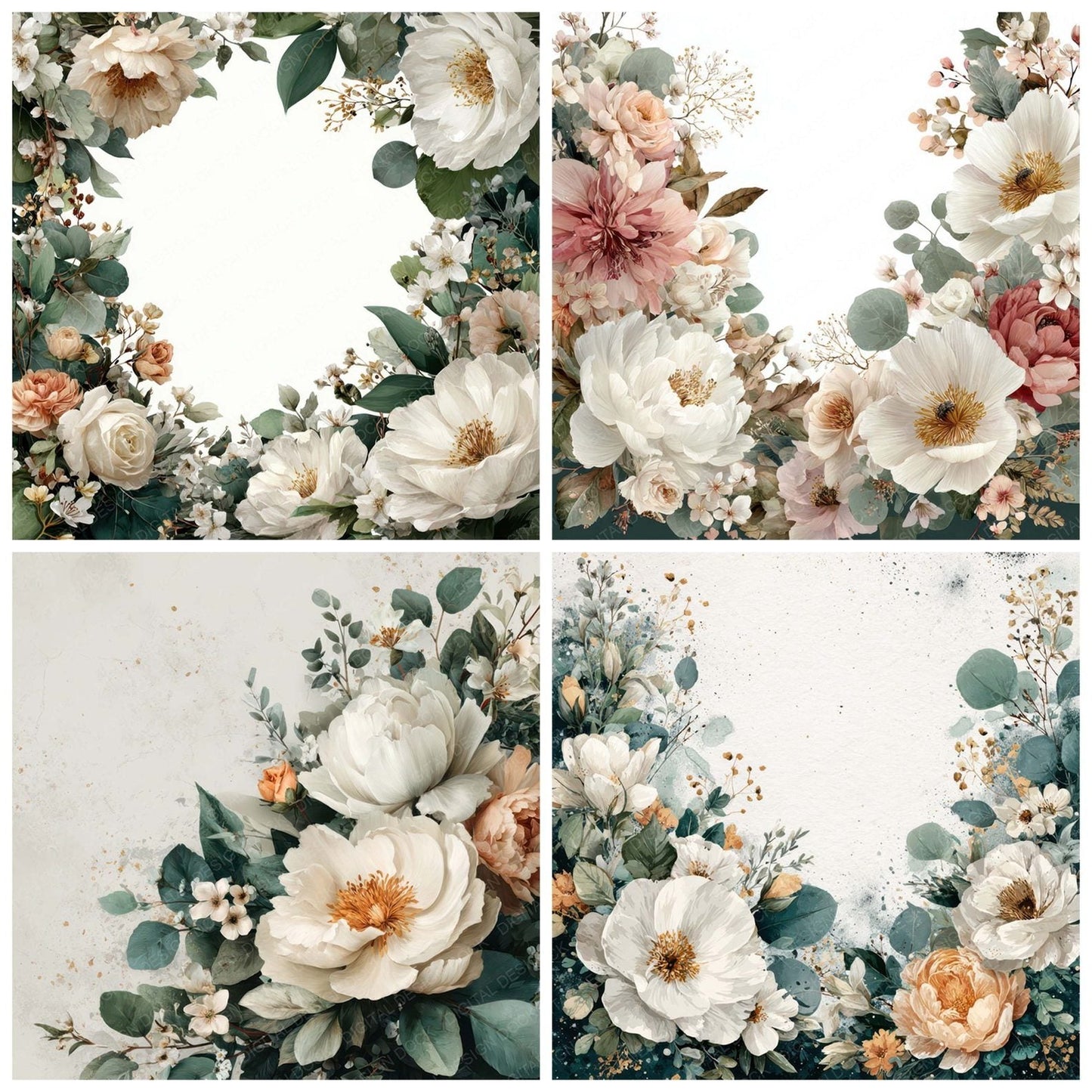 Watercolour Wedding Border Digital Paper Pack (DDD007959)