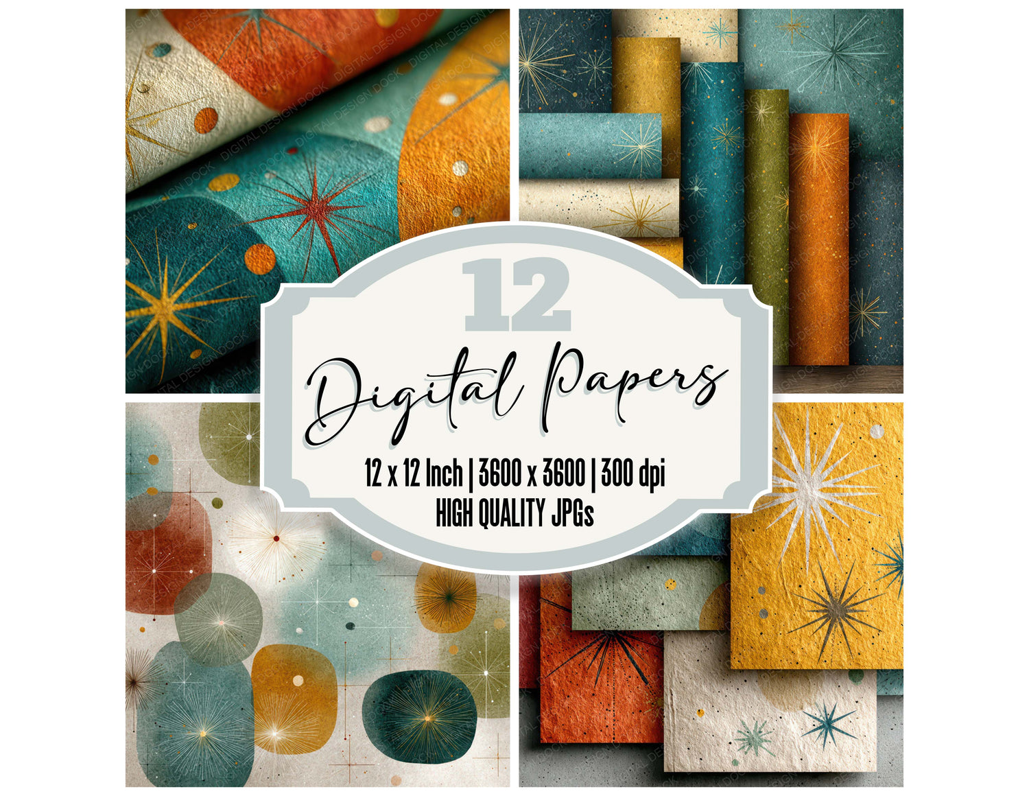 Retro Futurism Layers digital paper pack designed for background pages in junk journaling and paper craft projects