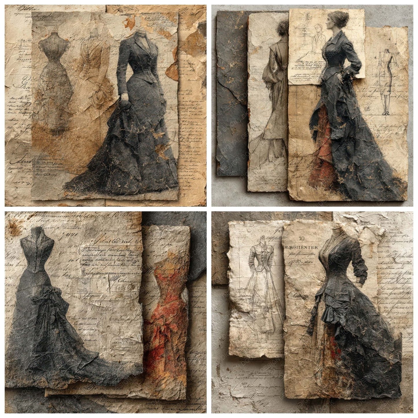 Victorian Fashion Layers Digital Paper Pack (DDD007982)