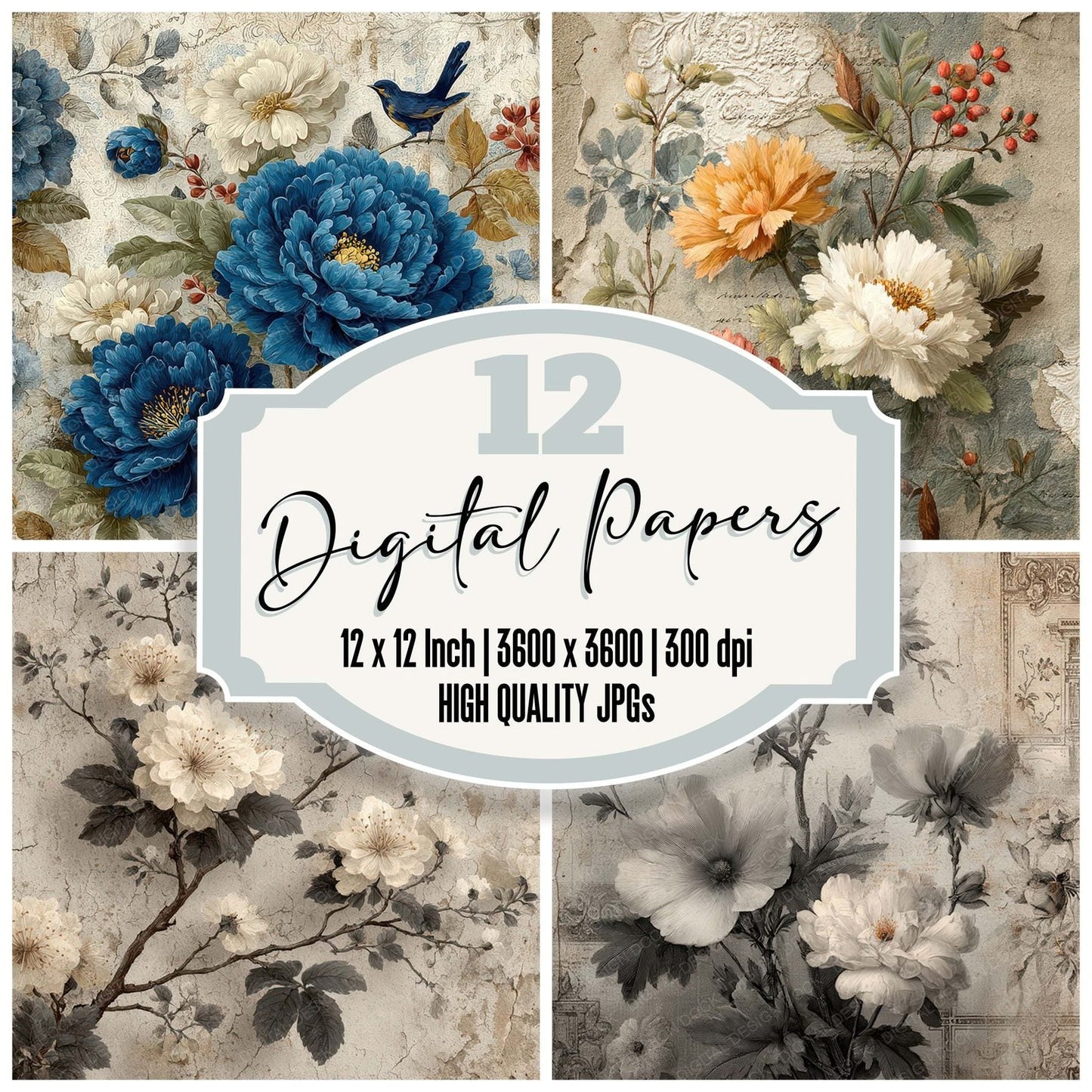 Victorian Floral Ephemera Digital Paper Pack (DDD007983)