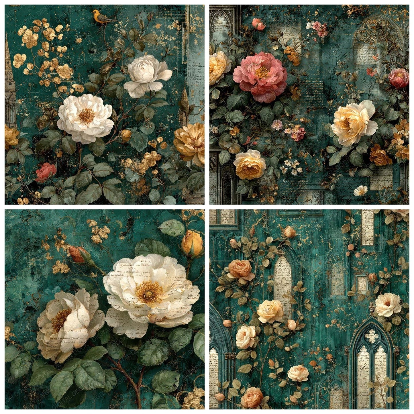 Emerald Cathedral Bloom Digital Paper Pack (DDD007990)