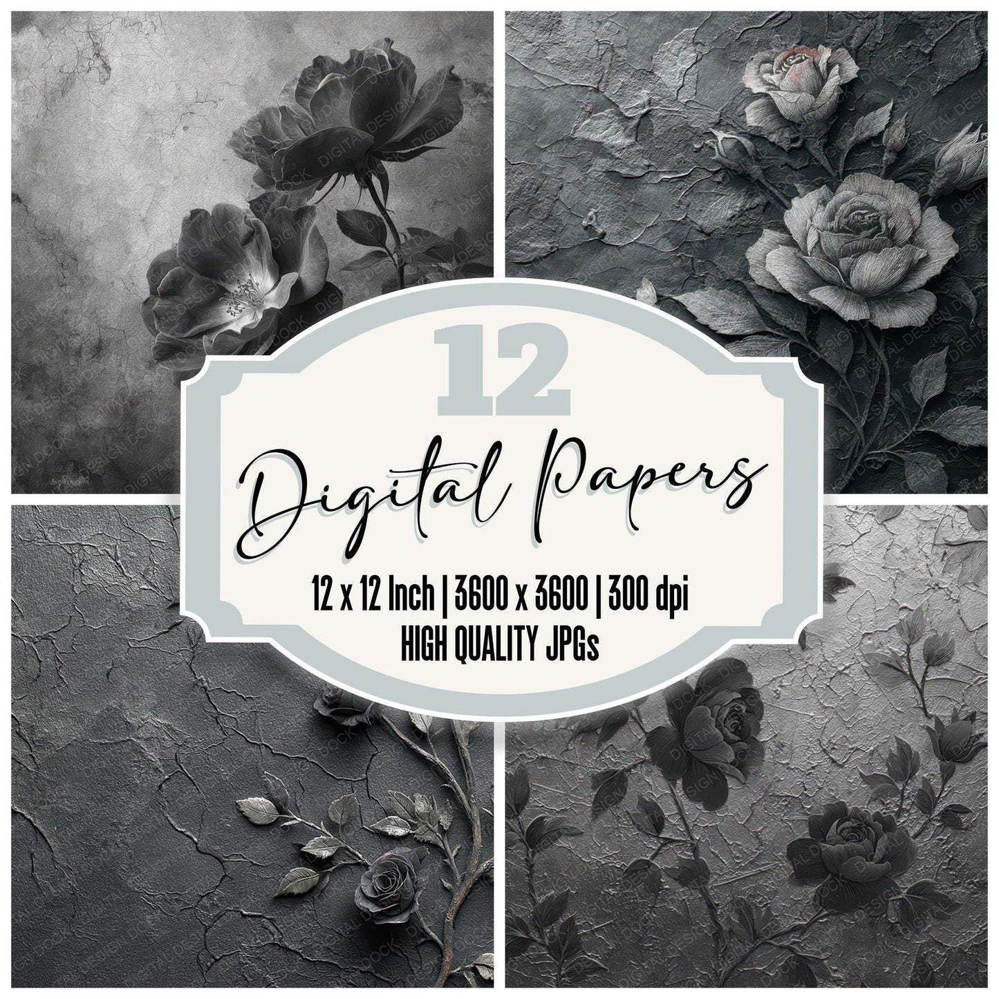 Midnight Emboss Bloom Digital Paper Pack (DDD007994)
