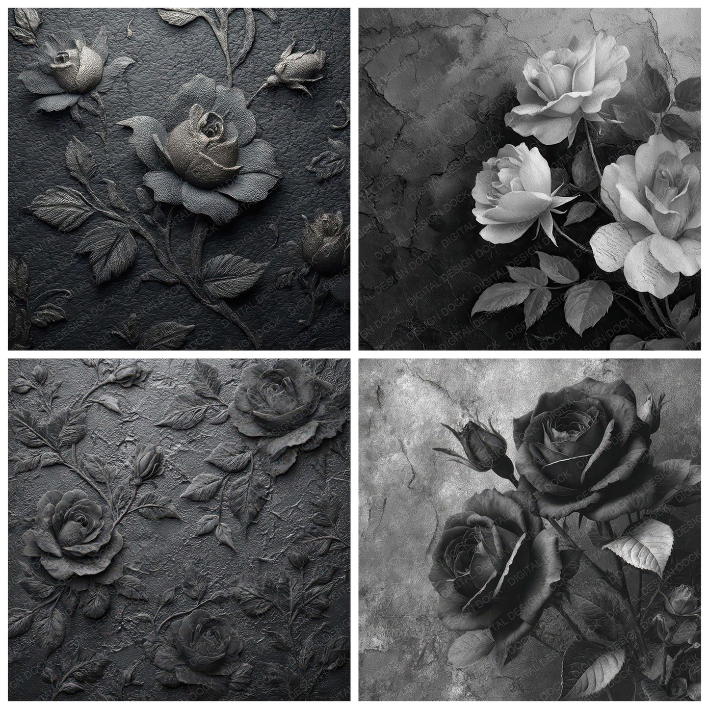 Midnight Emboss Bloom Digital Paper Pack (DDD007994)