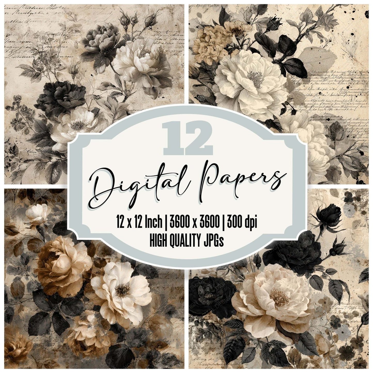 Sepia Gothic Manuscript Digital Paper Pack (DDD007999)