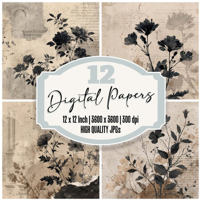 Shadow Script Silhouettes digital paper pack cover showing four of the 12 papers