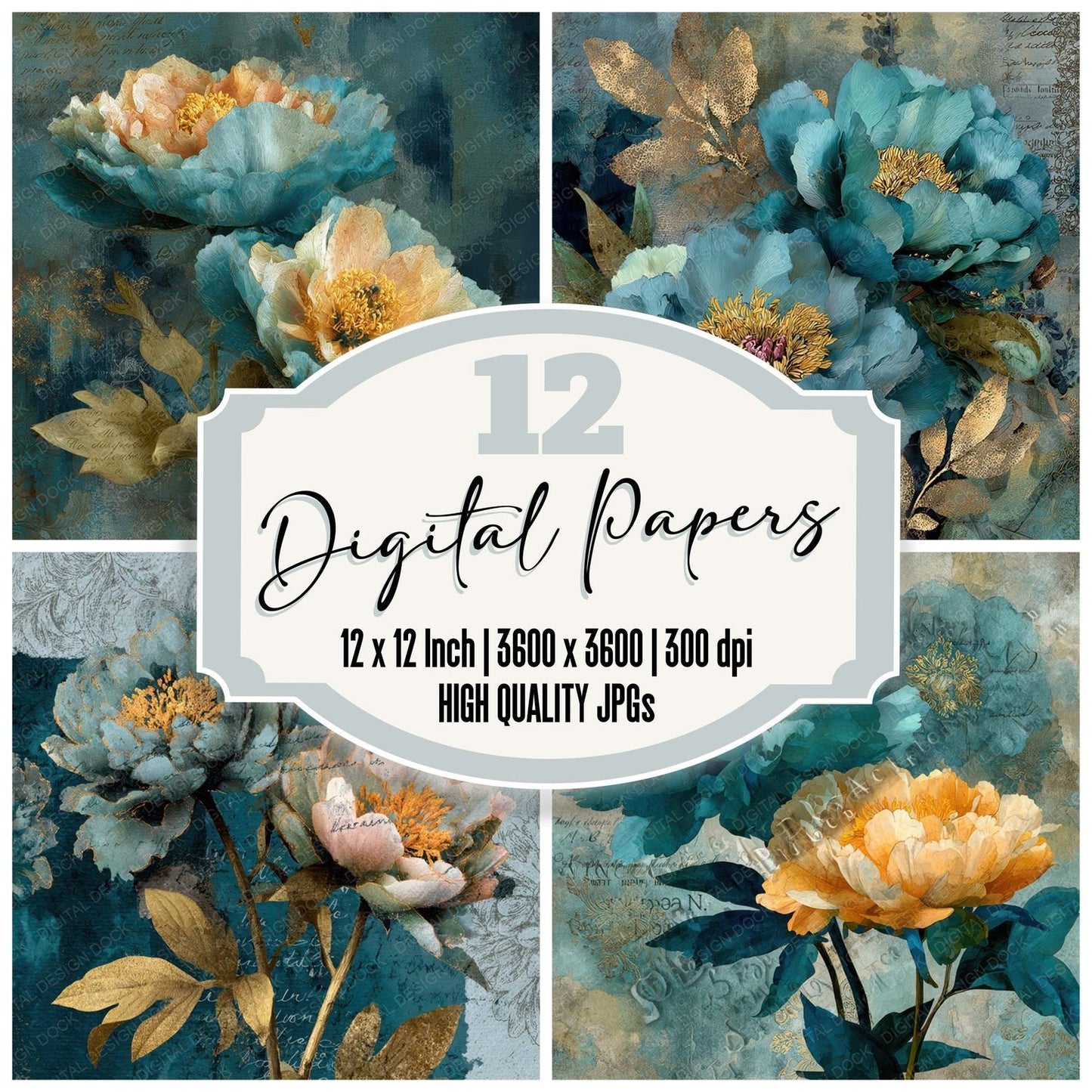 Teal Copper Ruins Digital Paper Pack (DDD008002)