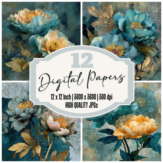Teal Copper Ruins Digital Paper Pack (DDD008002)
