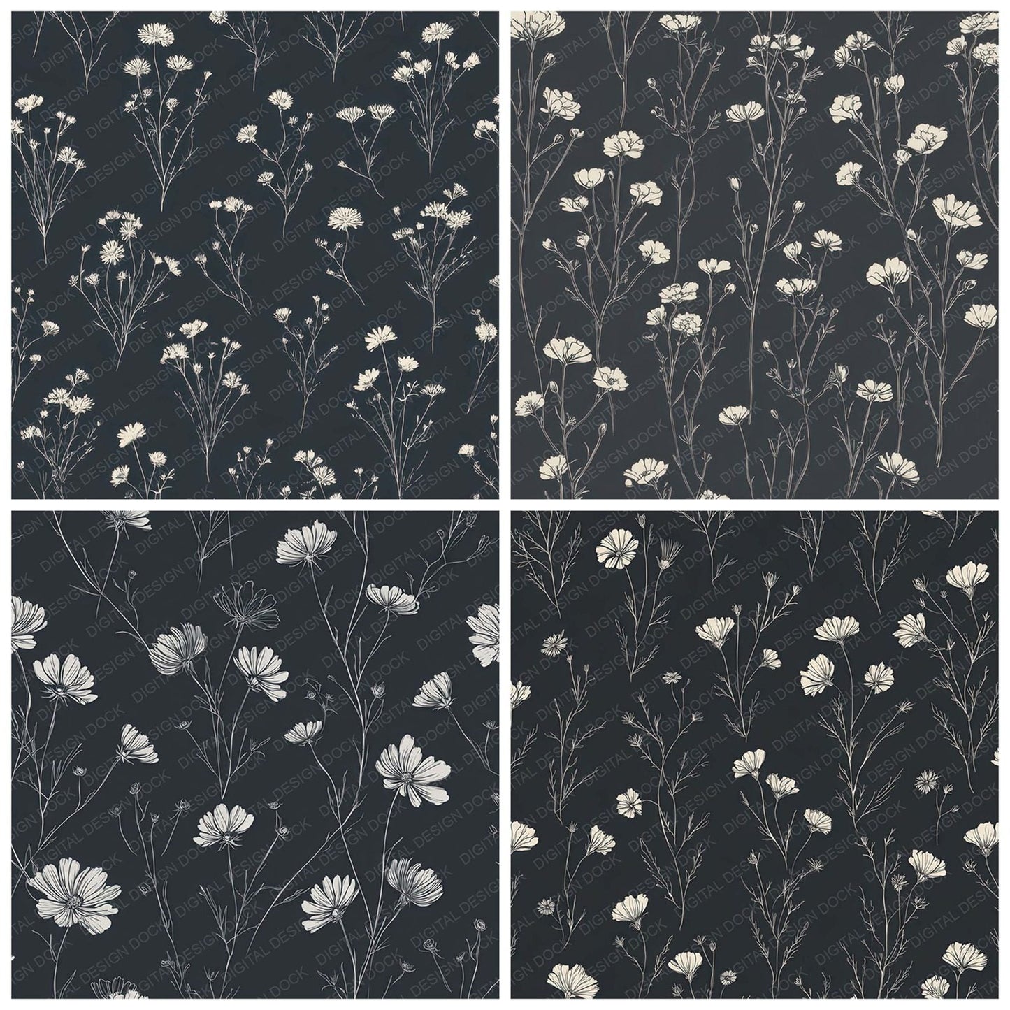 Charcoal Ivory Meadow Digital Paper Pack (DDD008008)