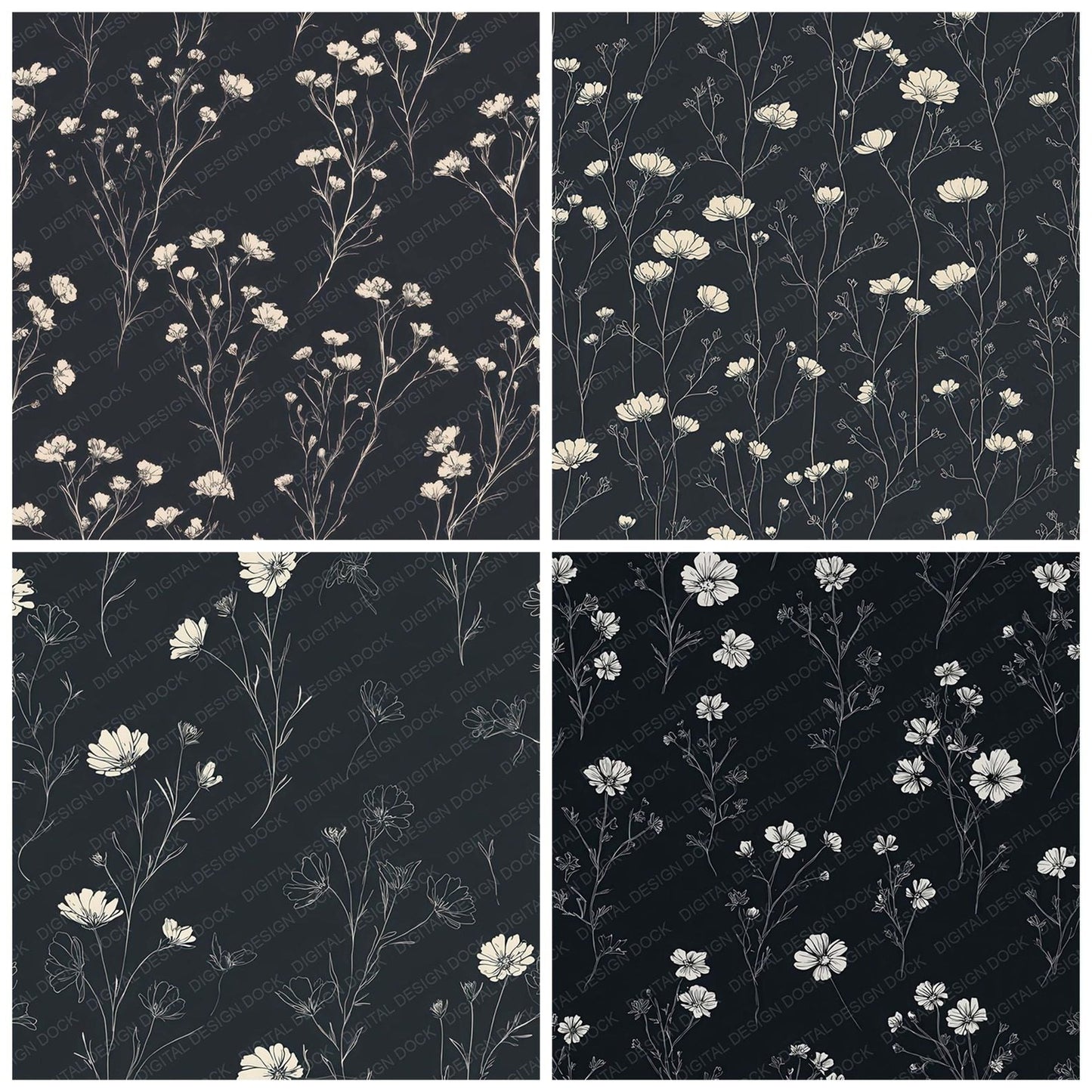 Charcoal Ivory Meadow Digital Paper Pack (DDD008008)