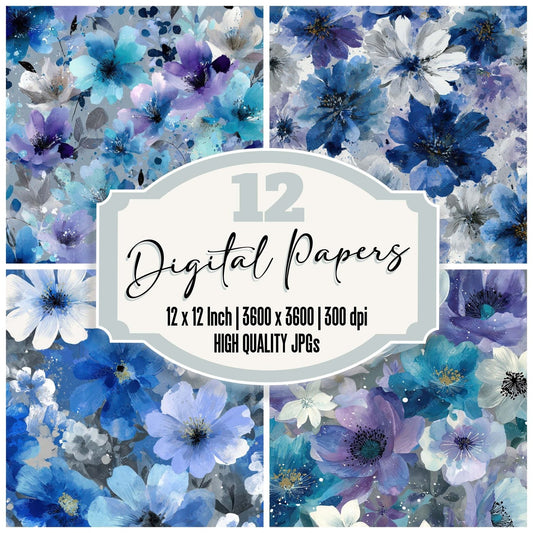 Frost Ink Florals Digital Paper Pack (DDD008011)