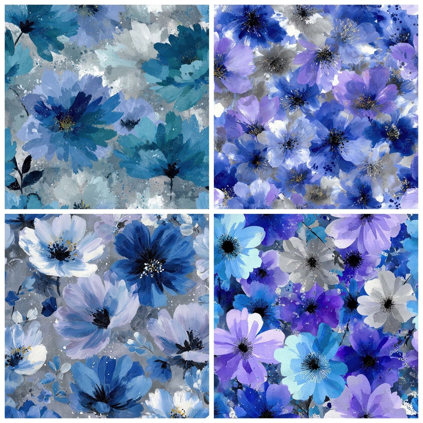 Frost Ink Florals Digital Paper Pack (DDD008011)