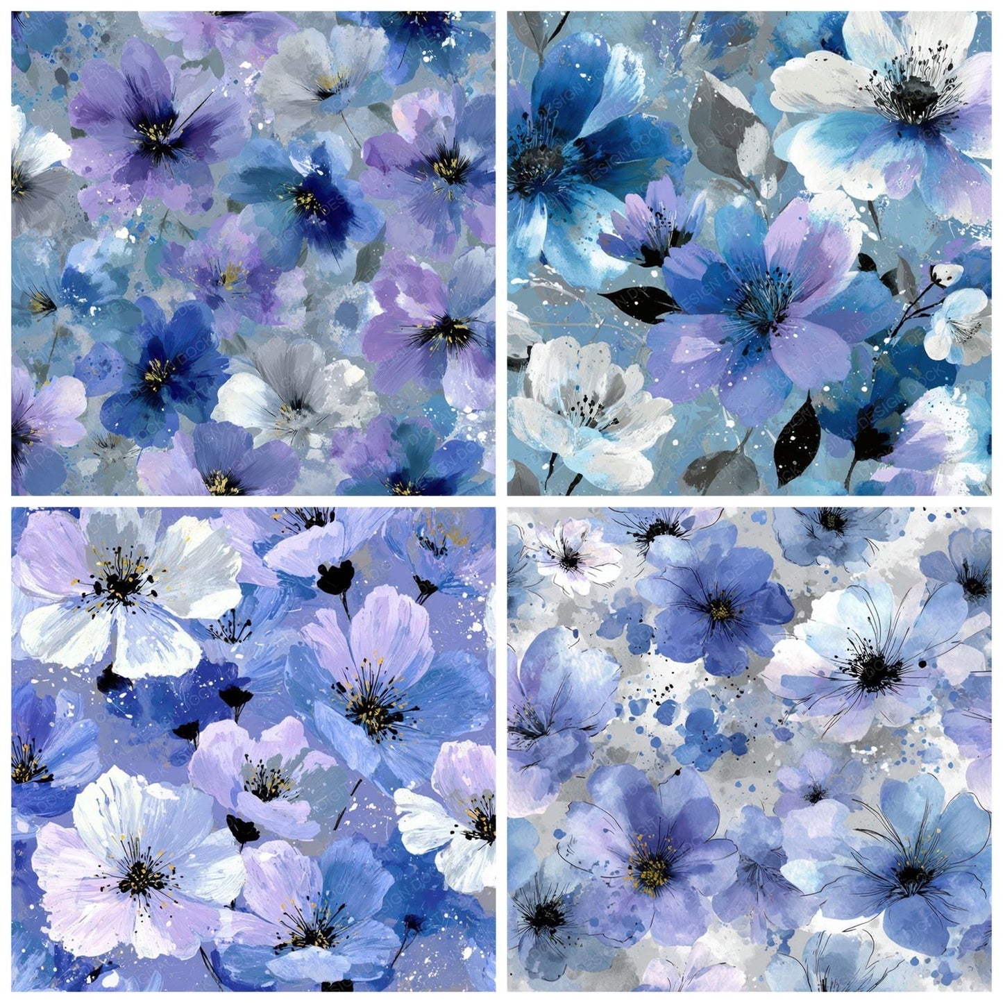 Frost Ink Florals Digital Paper Pack (DDD008011)