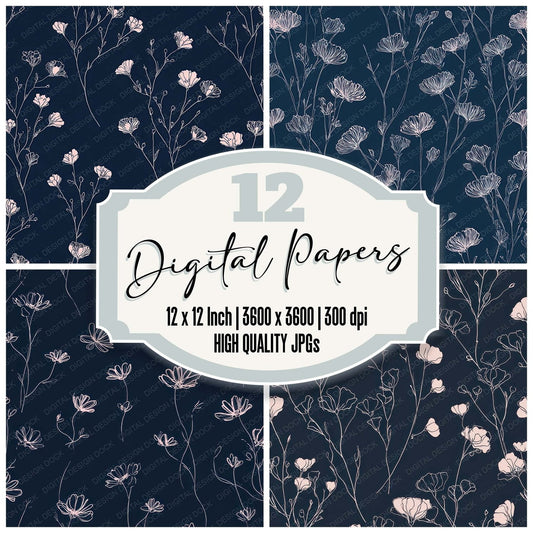 Navy Blush Outlines Digital Paper Pack (DDD008016)