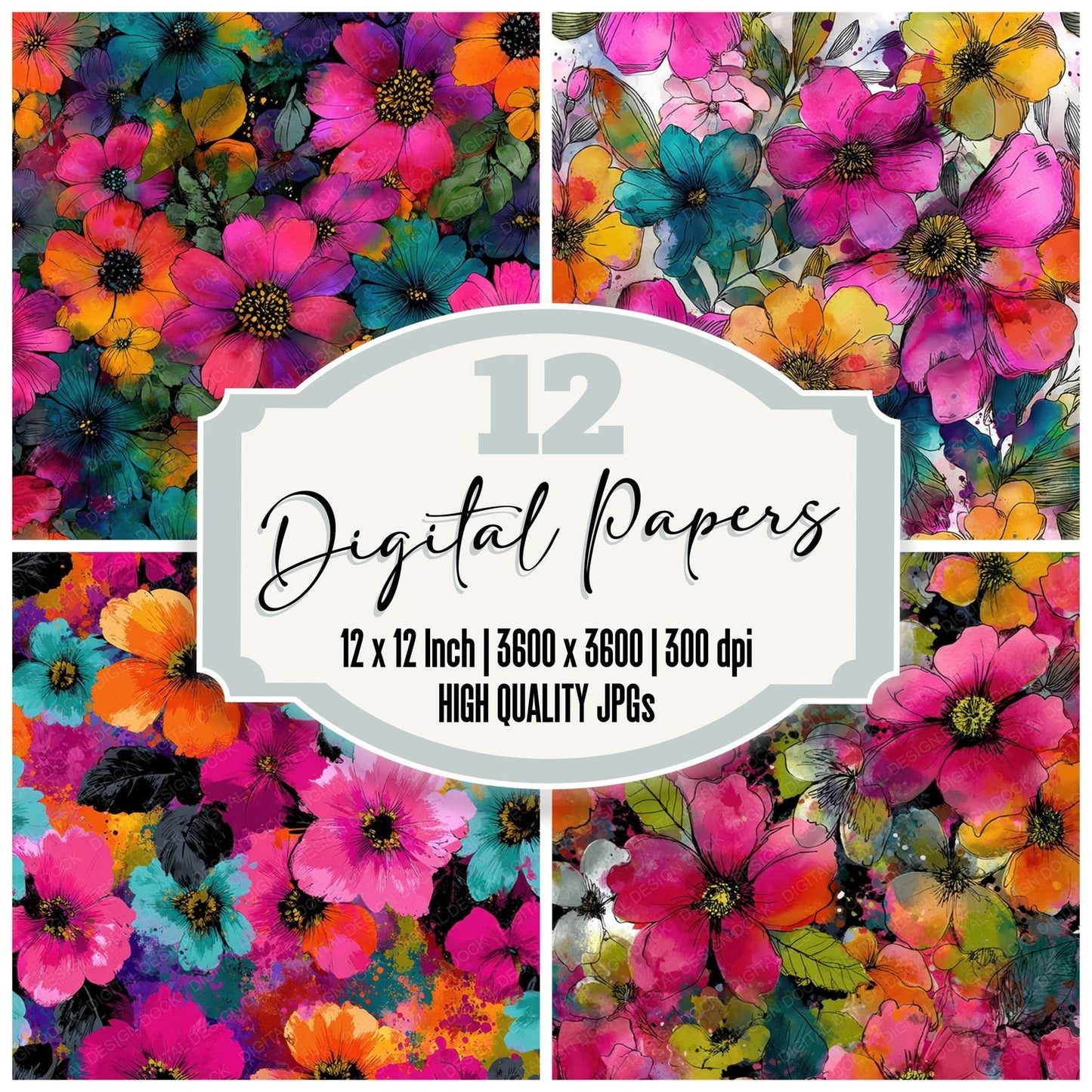 Neon Rush Bloom Digital Paper Pack (DDD008018)