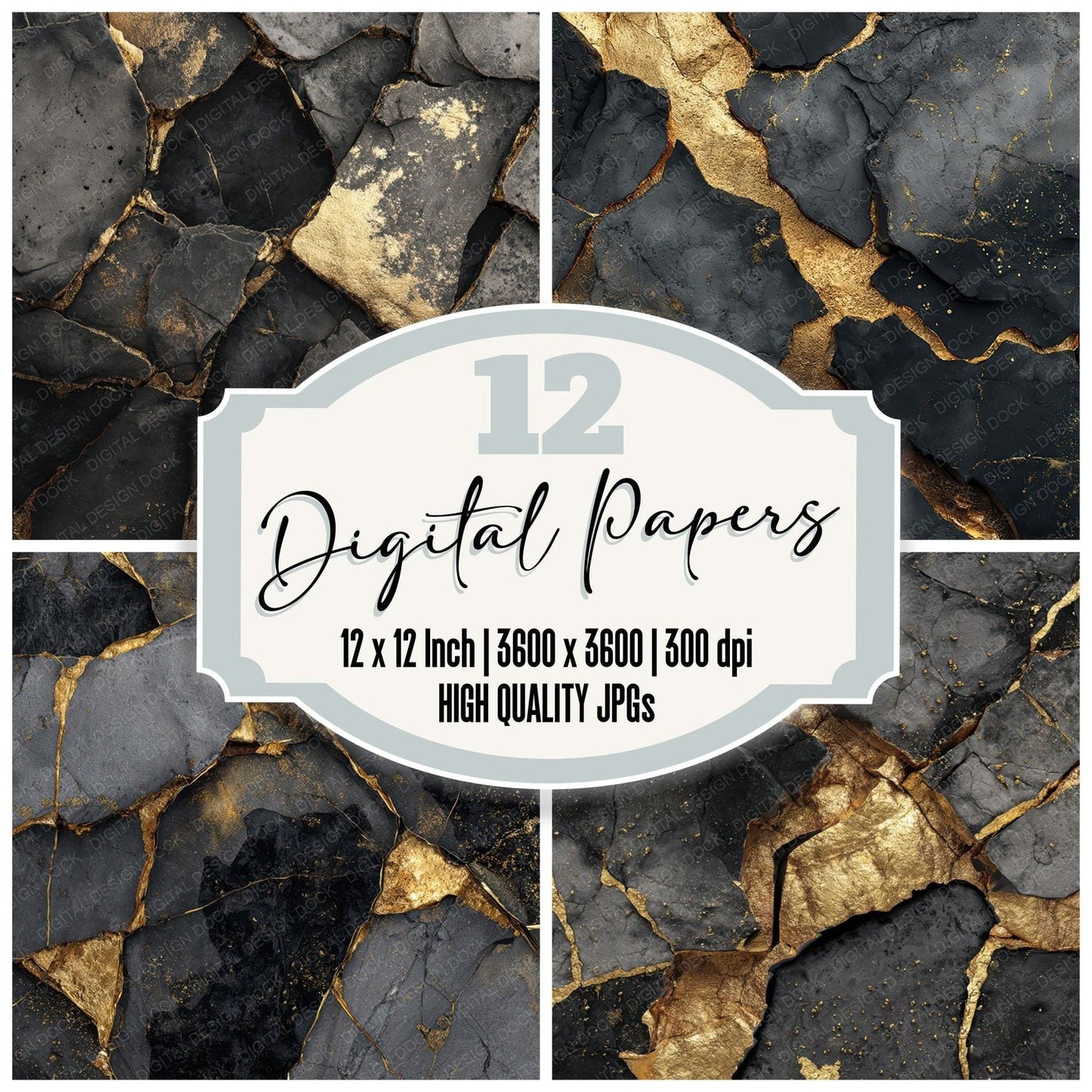 Obsidian Gold Fracture Digital Paper Pack (DDD008020)