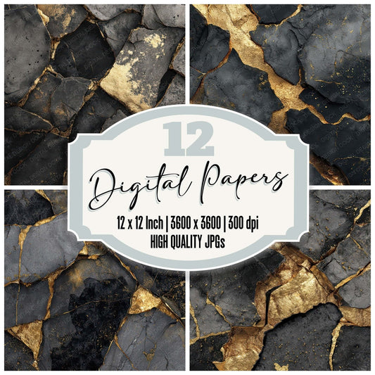 Obsidian Gold Fracture Digital Paper Pack (DDD008020)
