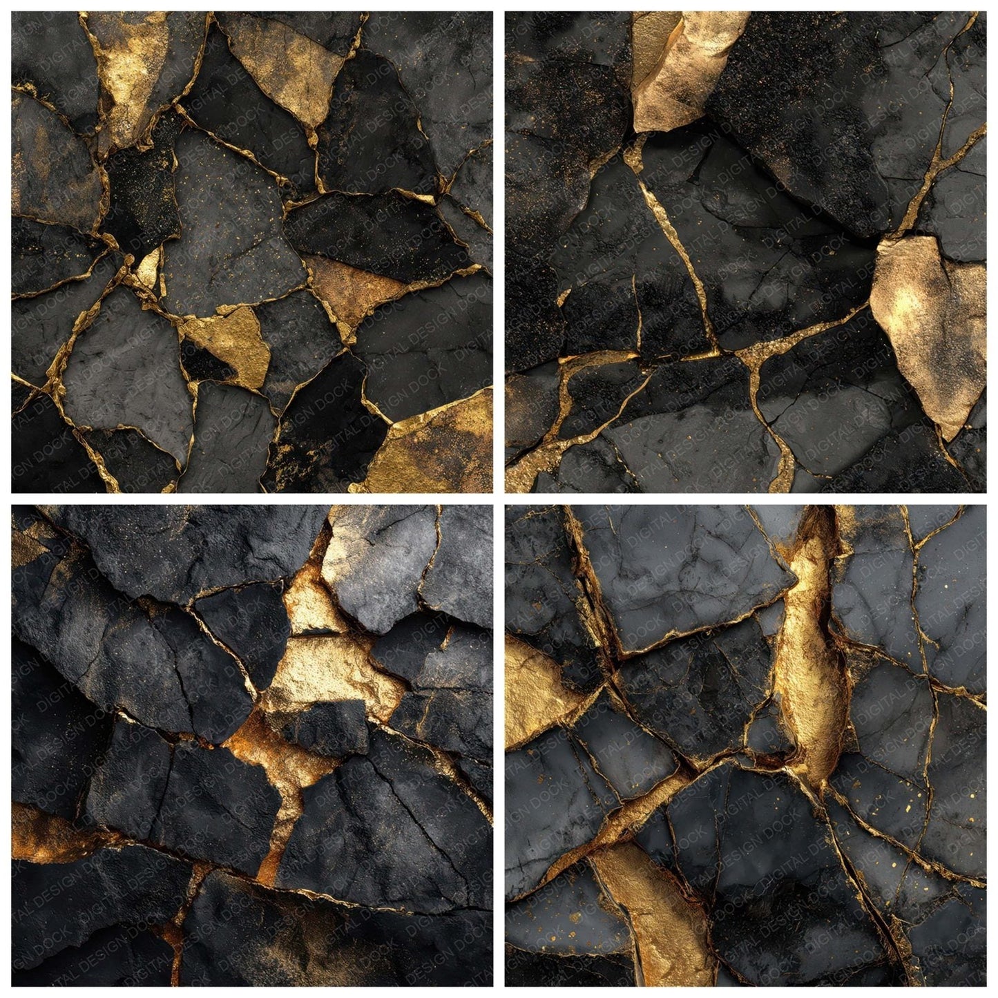 Obsidian Gold Fracture Digital Paper Pack (DDD008020)