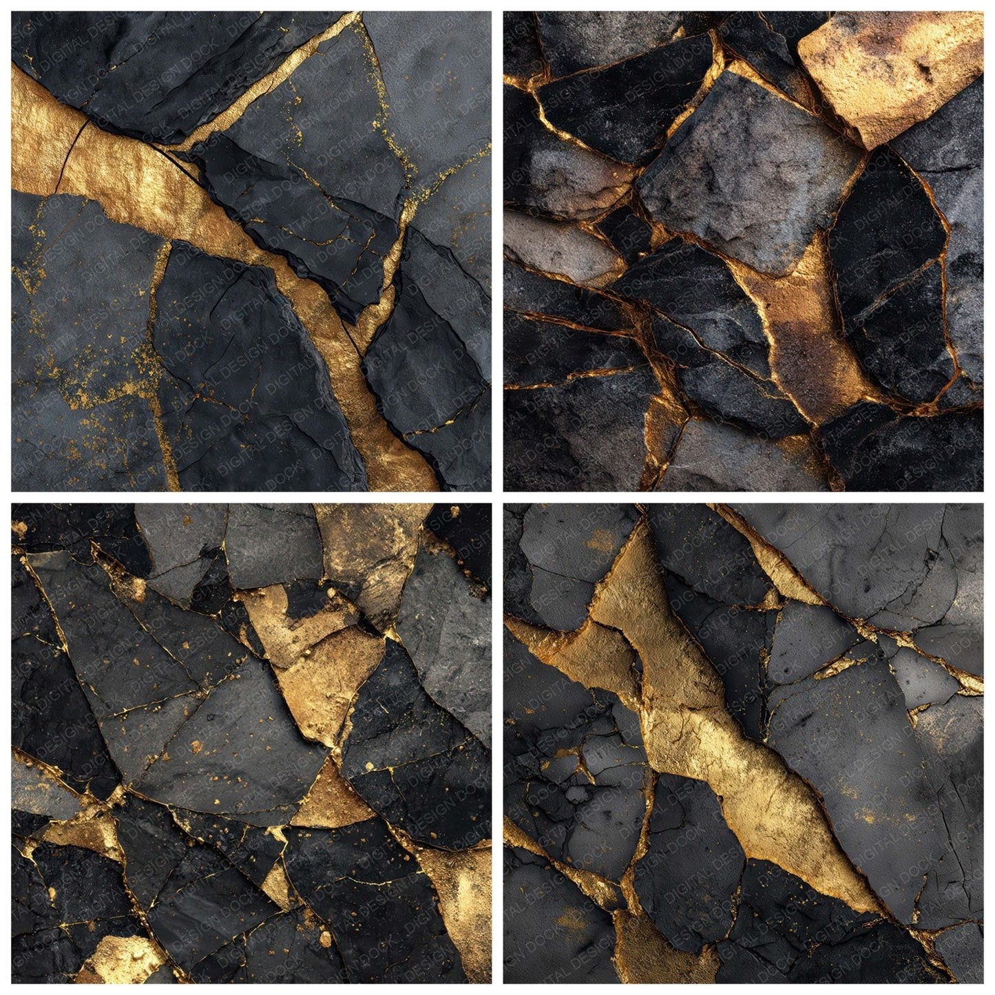 Obsidian Gold Fracture Digital Paper Pack (DDD008020)