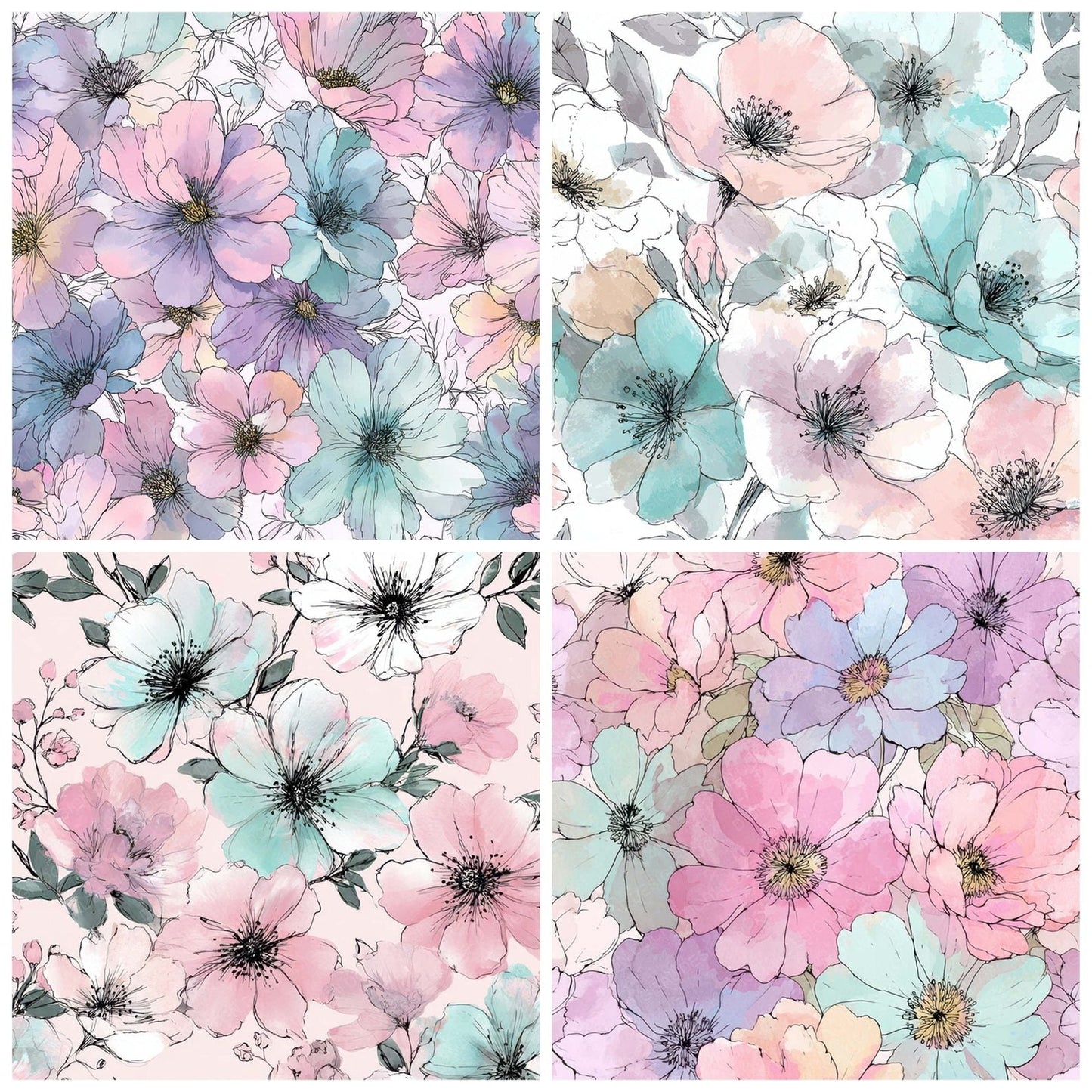 Pastel Ink Florals Digital Paper Pack (DDD008021)