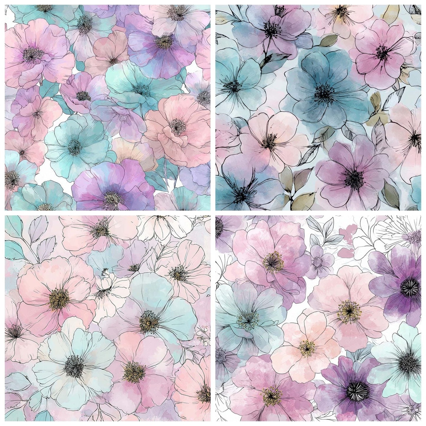 Pastel Ink Florals Digital Paper Pack (DDD008021)