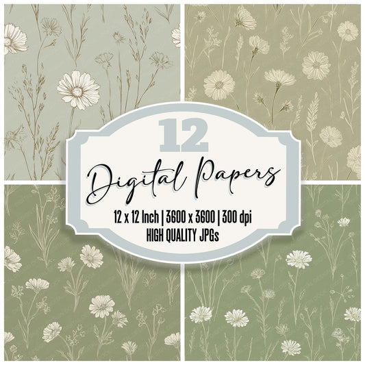 Sage Cream Wildline Digital Paper Pack (DDD008023)