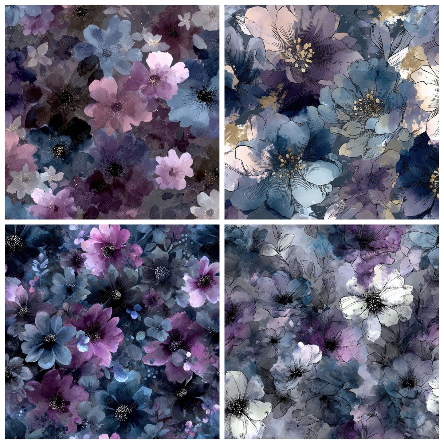 Storm Ink Florals Digital Paper Pack (DDD008024)