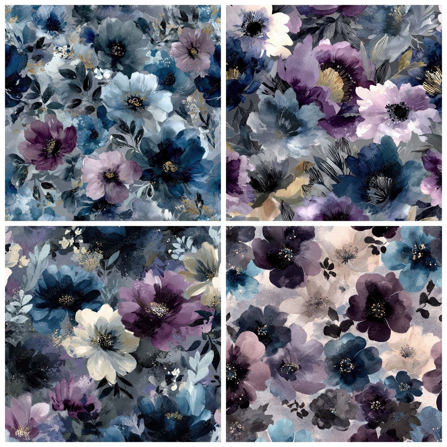 Storm Ink Florals Digital Paper Pack (DDD008024)