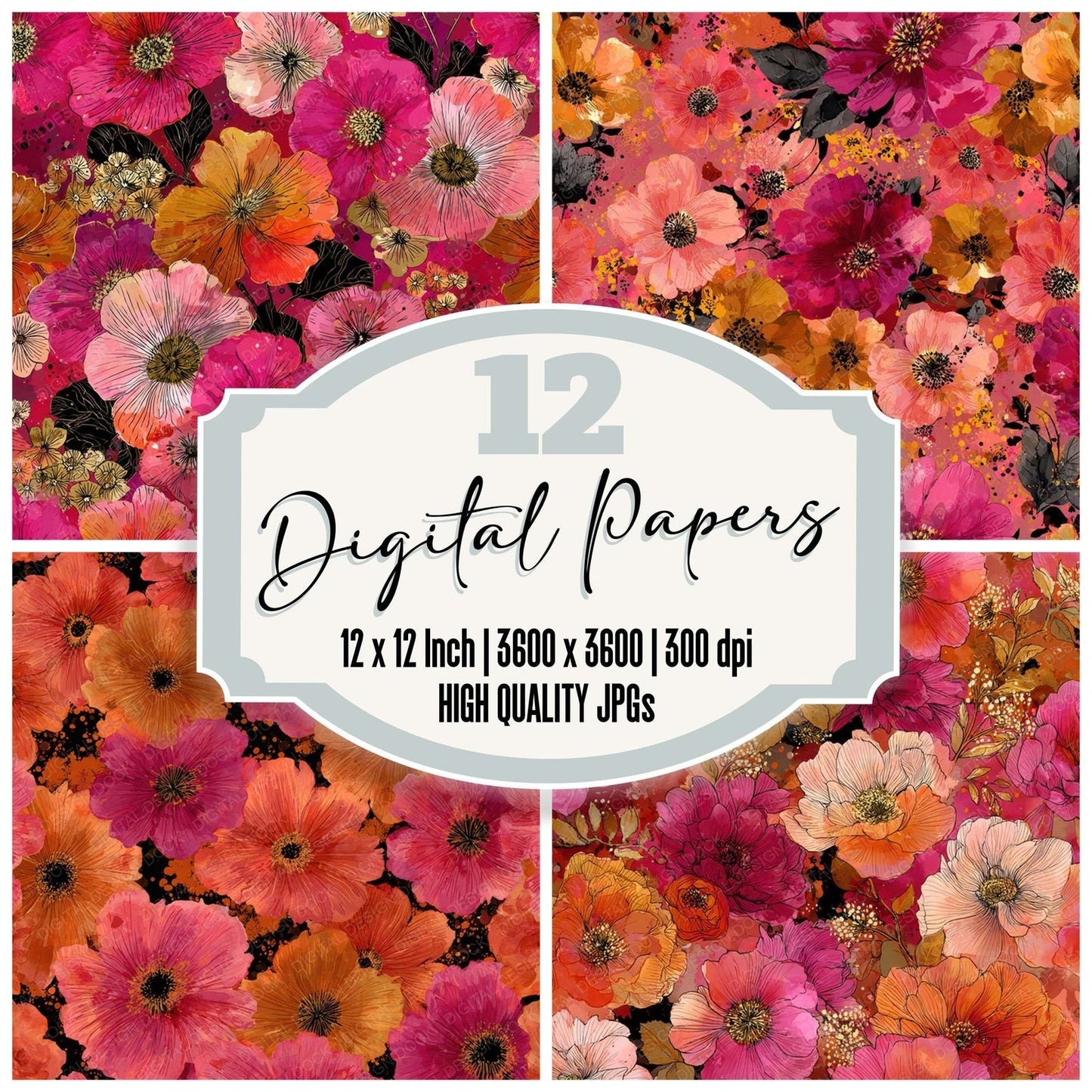 Sunset Ink Garden Digital Paper Pack (DDD008025)