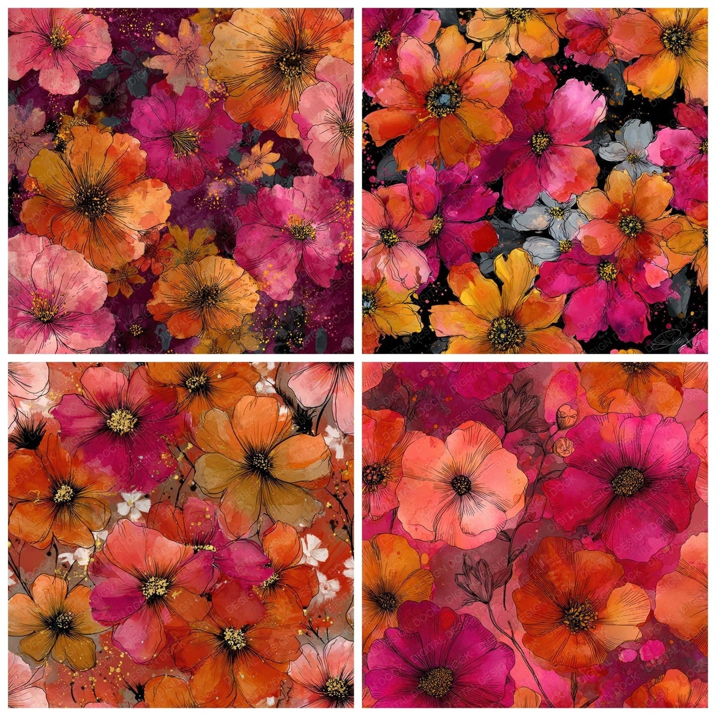 Sunset Ink Garden Digital Paper Pack (DDD008025)