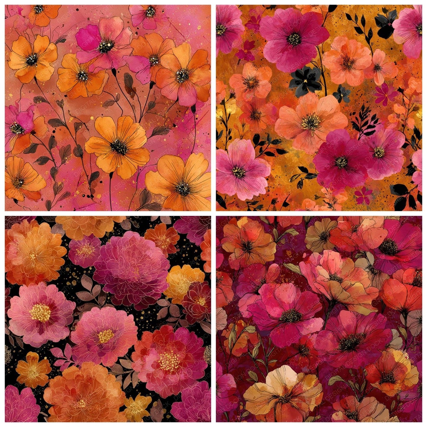 Sunset Ink Garden Digital Paper Pack (DDD008025)