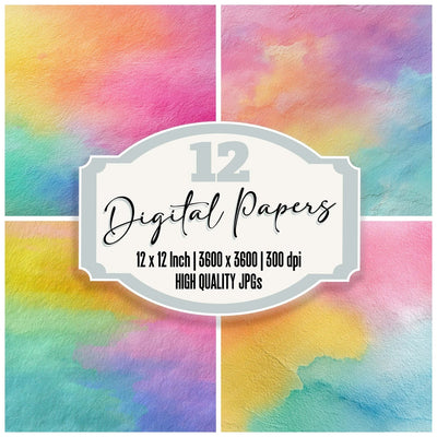 Rainbow Mist Drift digital paper pack cover showing four of the 12 papers