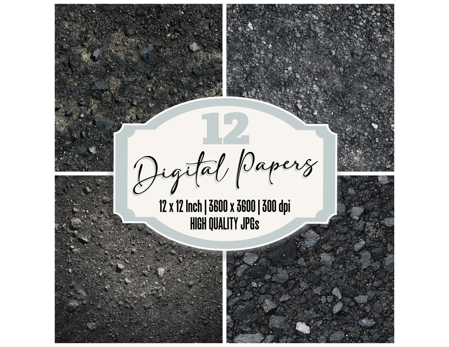 Black Asphalt Grain digital paper pack designed for background pages in junk journaling and paper craft projects