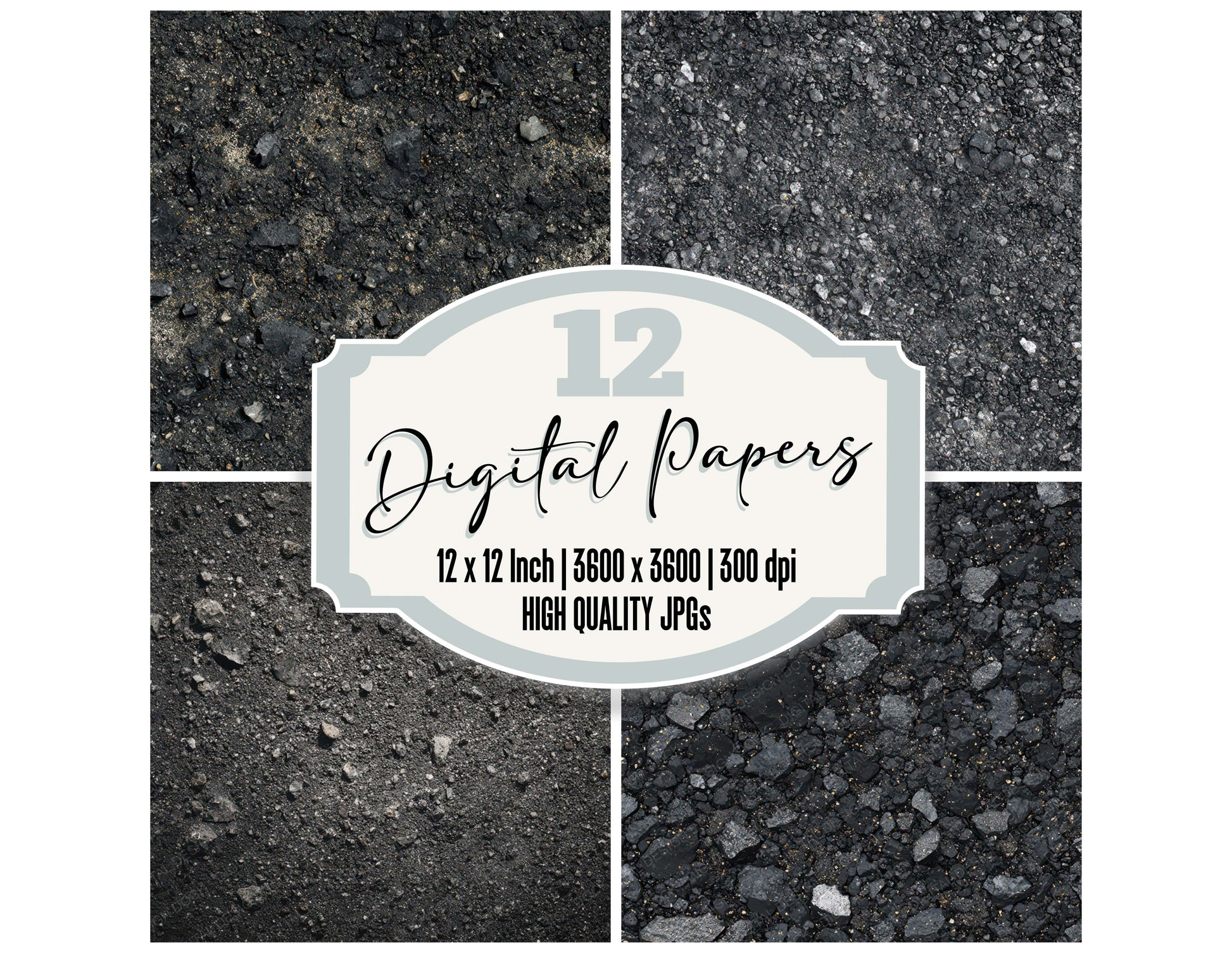 Black Asphalt Grain digital paper pack designed for background pages in junk journaling and paper craft projects