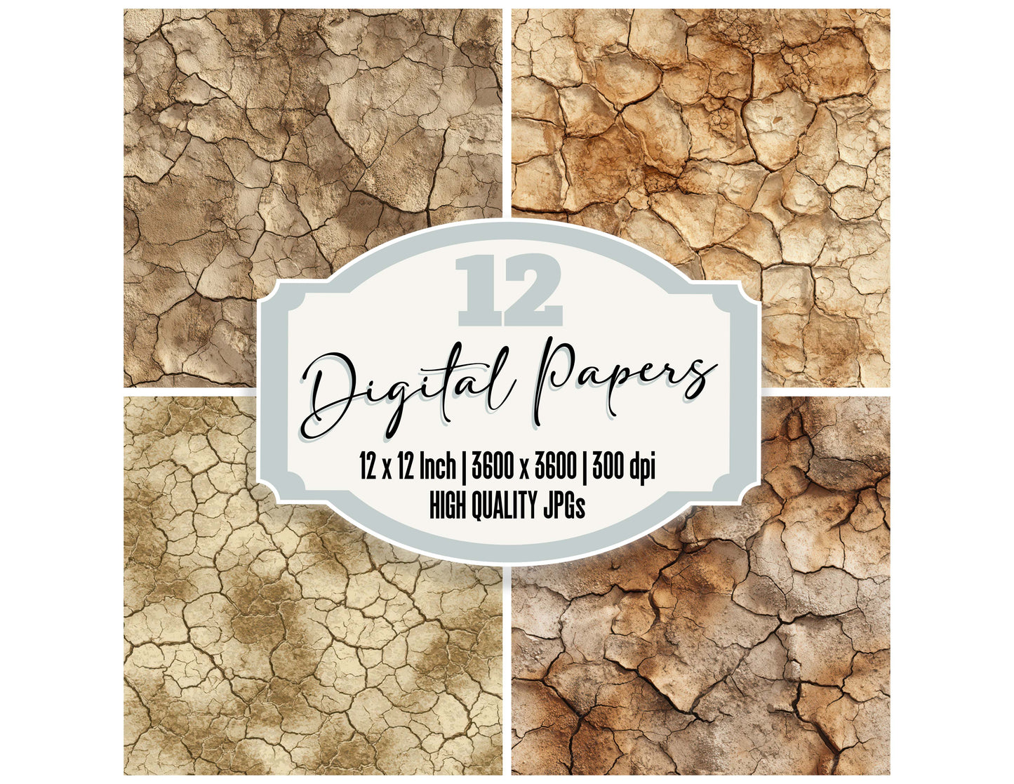 Dry Mud Cracks digital paper pack designed for background pages in junk journaling and paper craft projects