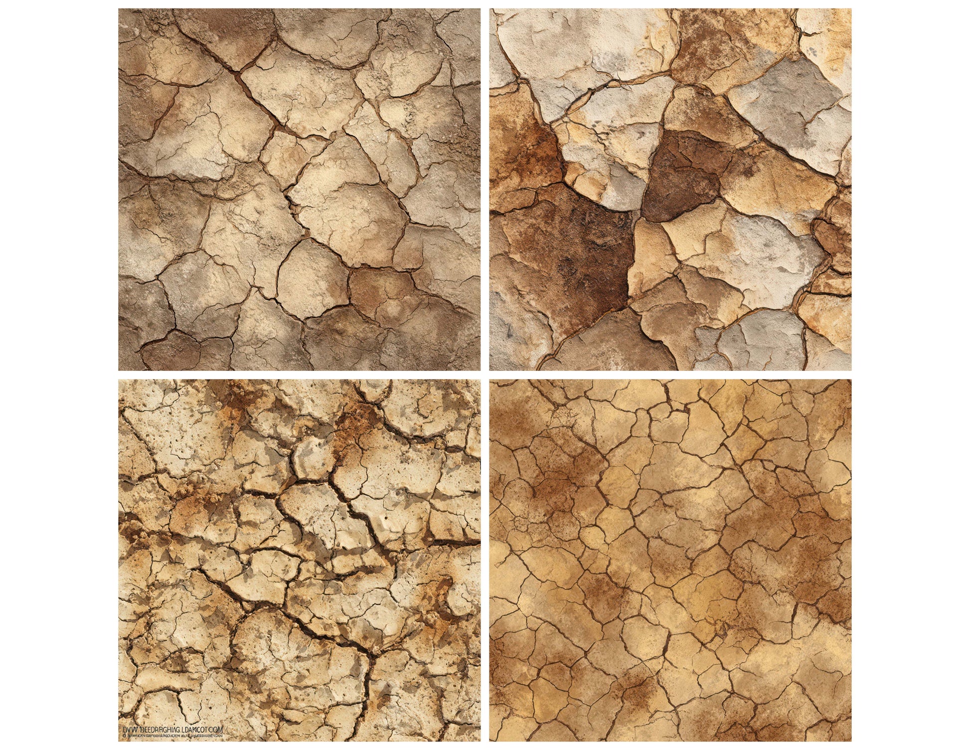 Preview layout showing Dry Mud Cracks papers arranged as background pages for junk journals and mixed media crafts