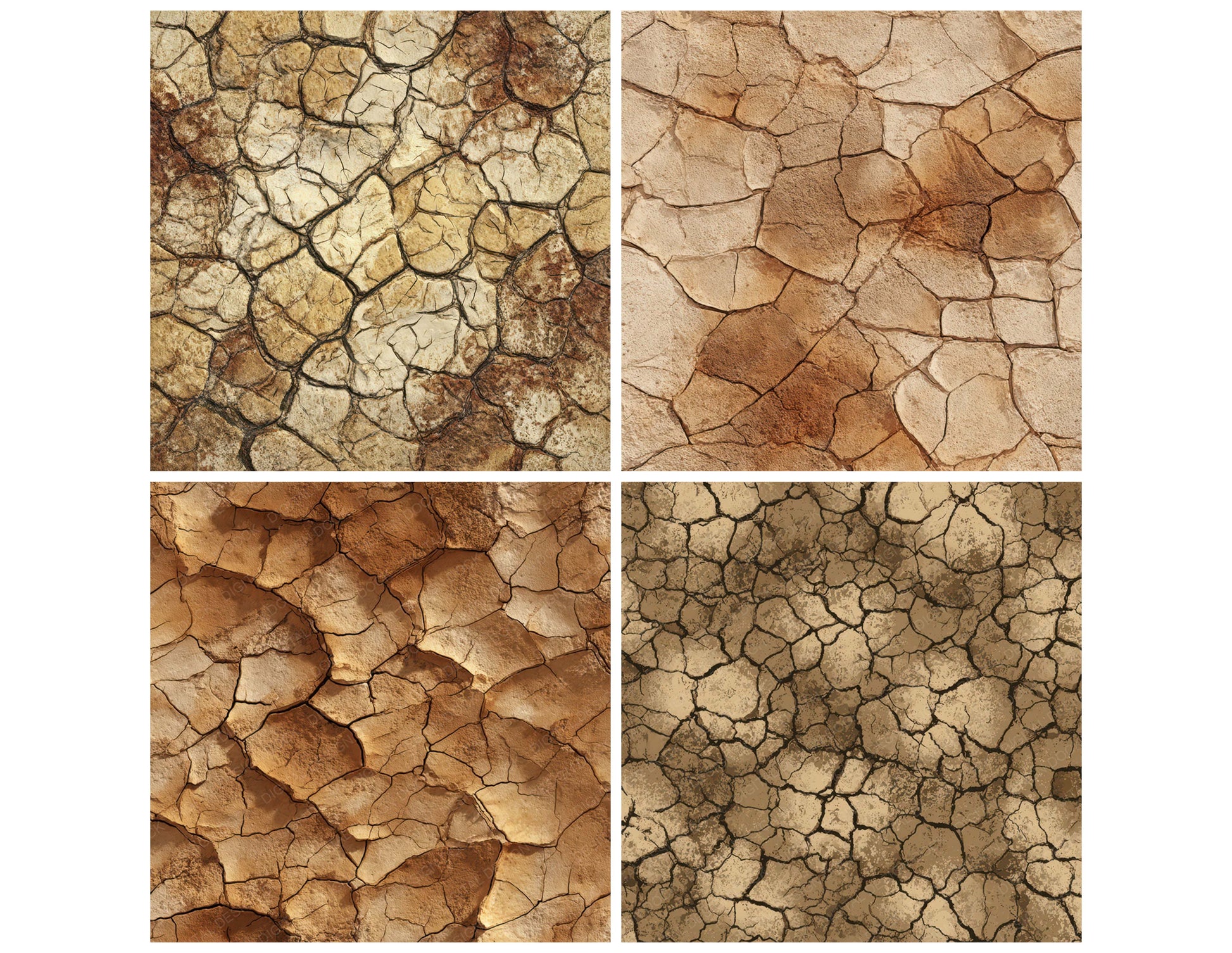Close view of Dry Mud Cracks background papers highlighting collage composition and cohesive colour tones