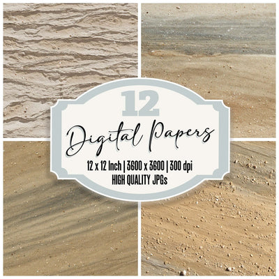 Wet Sand Shoreline digital paper pack cover showing four of the 12 papers