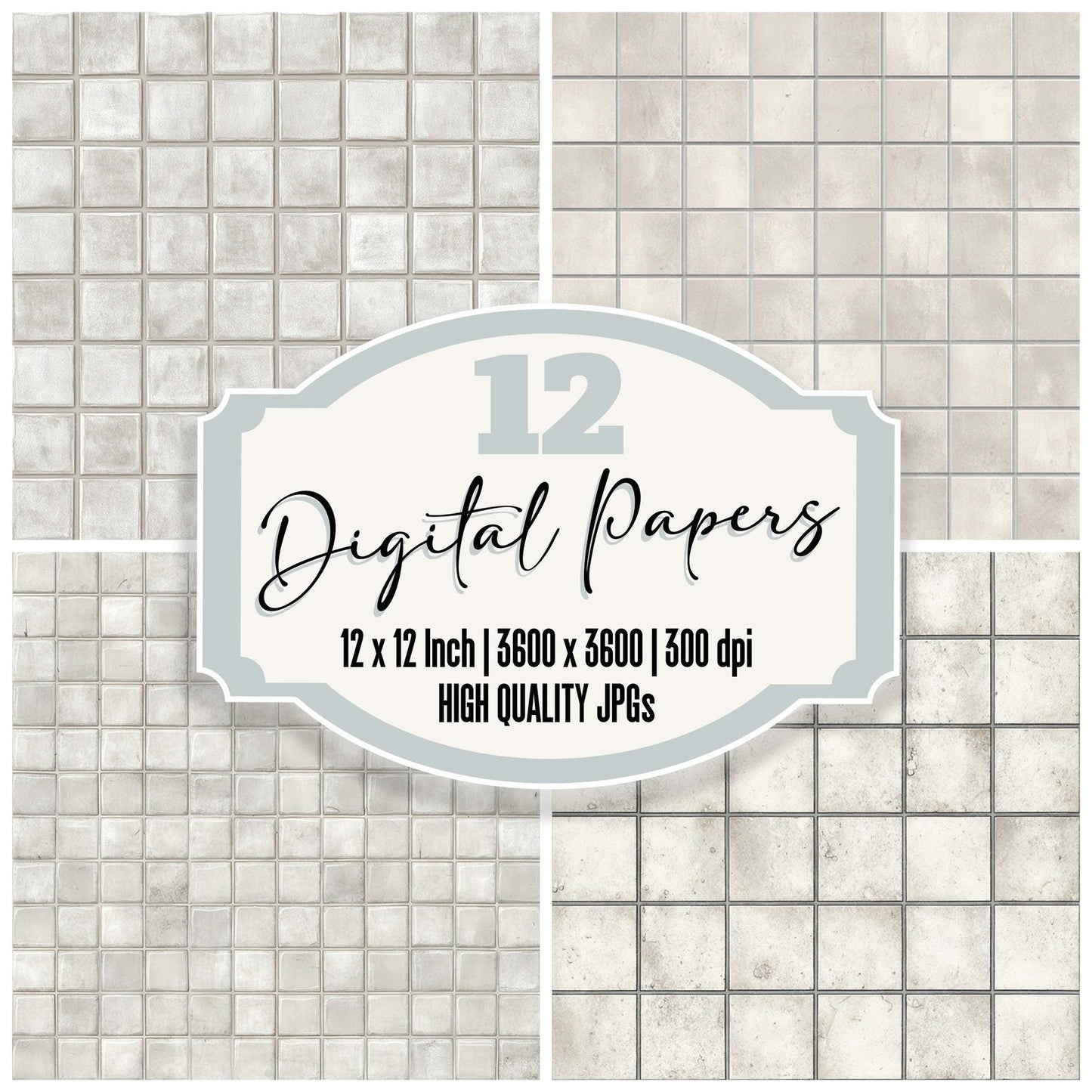 White Tile Grid Digital Paper Pack (DDD008147)