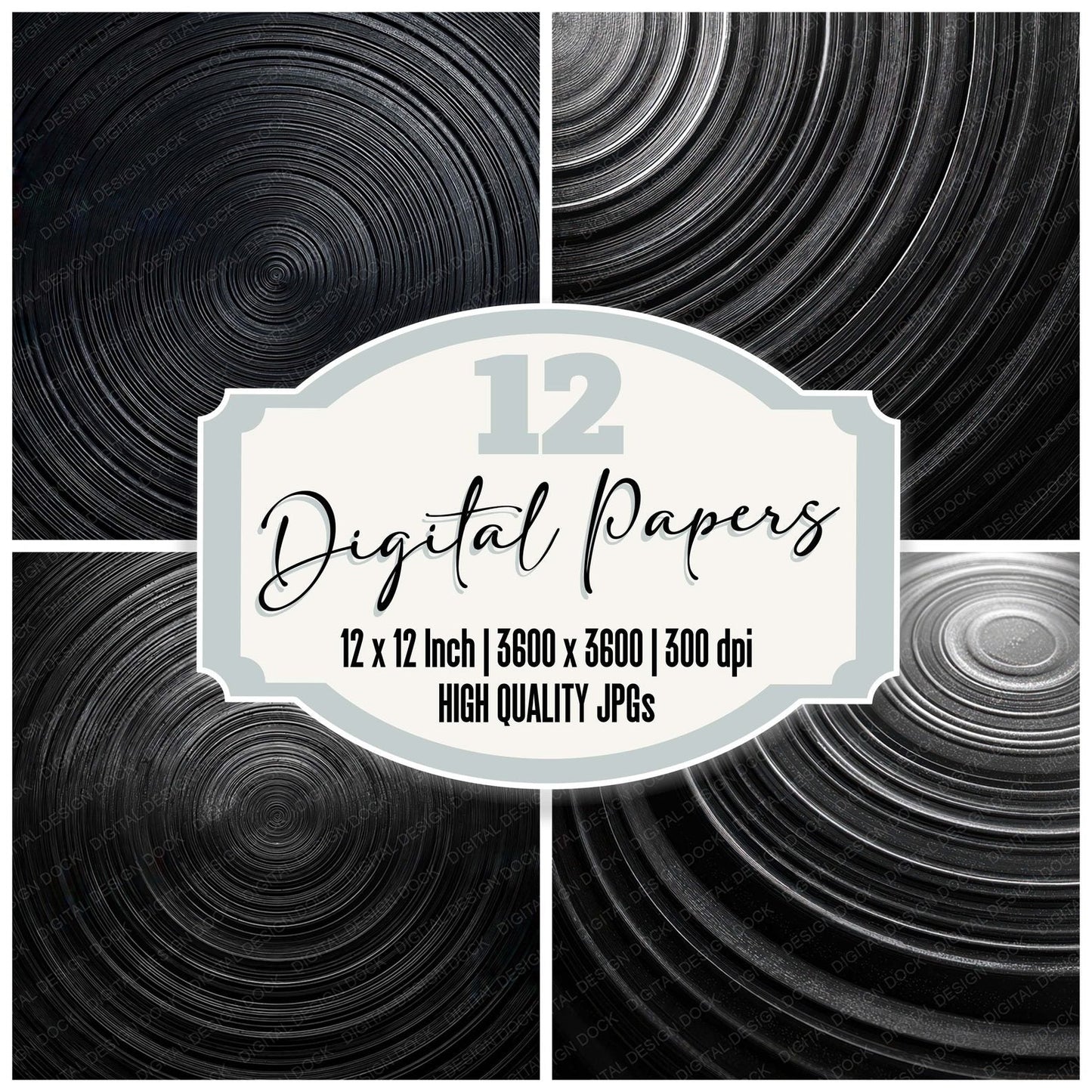 Black Vinyl Grooves Digital Paper Pack (DDD008152)