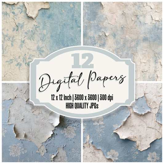 Blue Peeling Wallpaper Digital Paper Pack (DDD008153)
