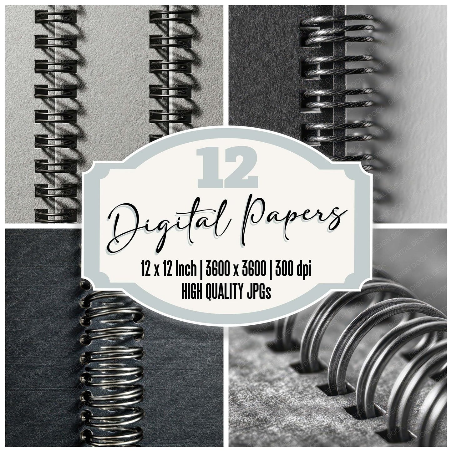 Black Spiral Binding Digital Paper Pack (DDD008169)