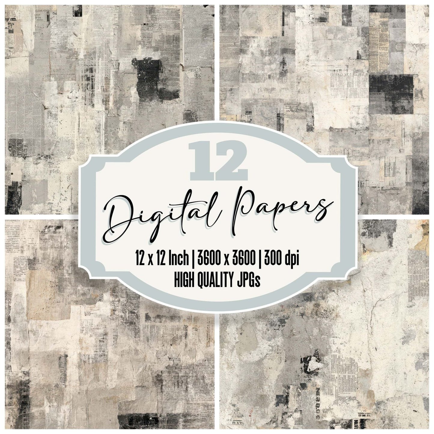 Newspaper Text Collage Digital Paper Pack (DDD008177)