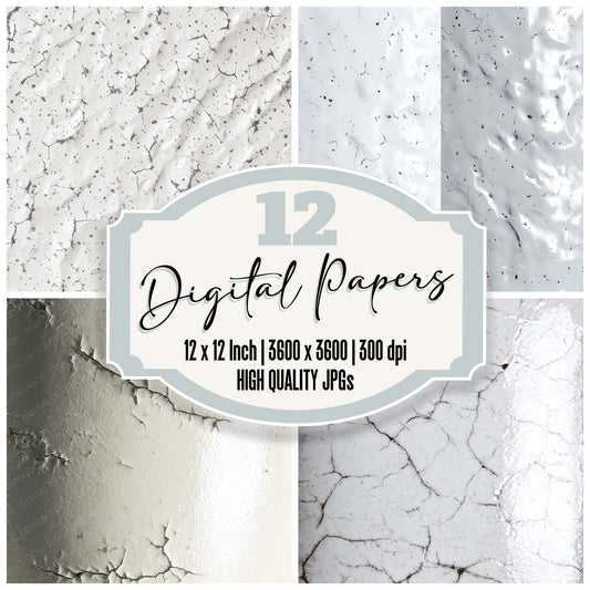 White Chipped Enamel Digital Paper Pack (DDD008185)