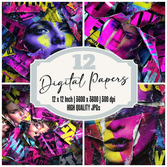 Glossy Fashion Collage Digital Paper Pack (DDD008192)