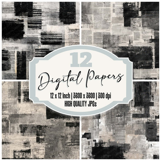 Newspaper Blackout Collage Digital Paper Pack (DDD008197)