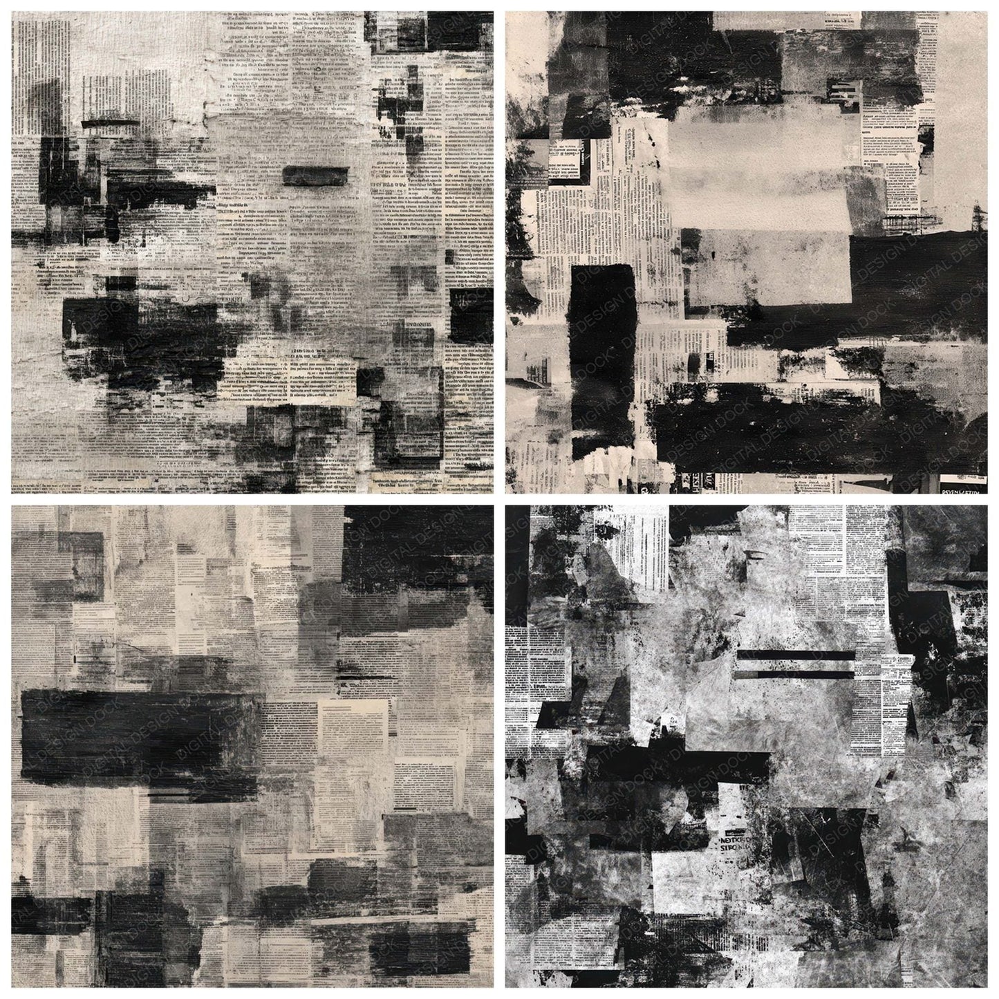 Newspaper Blackout Collage Digital Paper Pack (DDD008197)